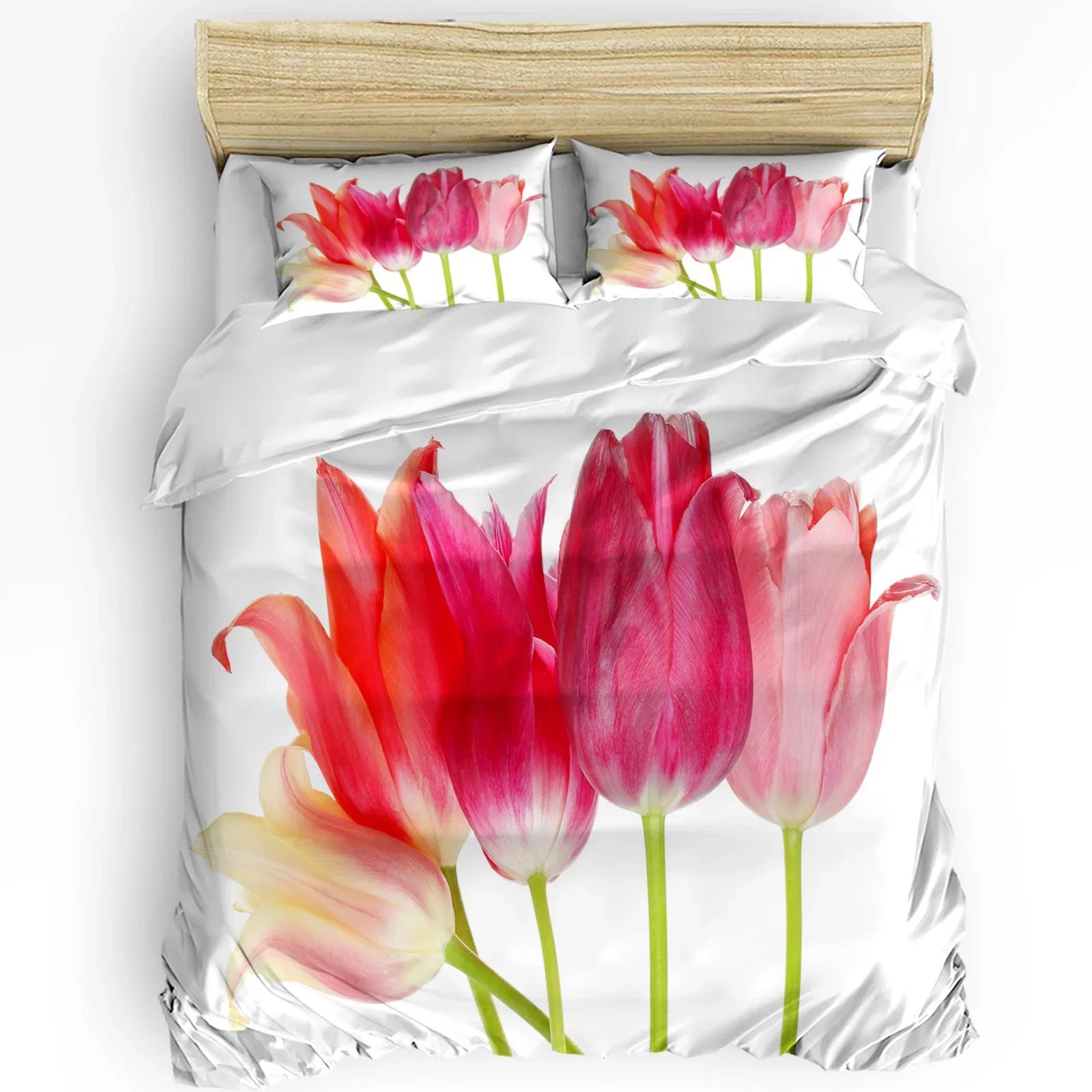 3pcs Bedding Set Tulips Red Flower Home Textile Duvet Cover Pillow Case Boy Kid Teen Girl Bedding Covers Set